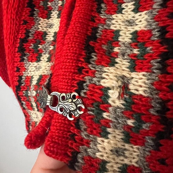 Vintage 1980s Dirdalstrikk of Norway Red Wool Cardigan Sweater EU Size 46 - Picture 3 of 10